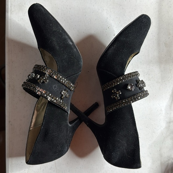 Avon Mark. Black Suede Jewel Encrusted High Heels Size 9 - Picture 3 of 12